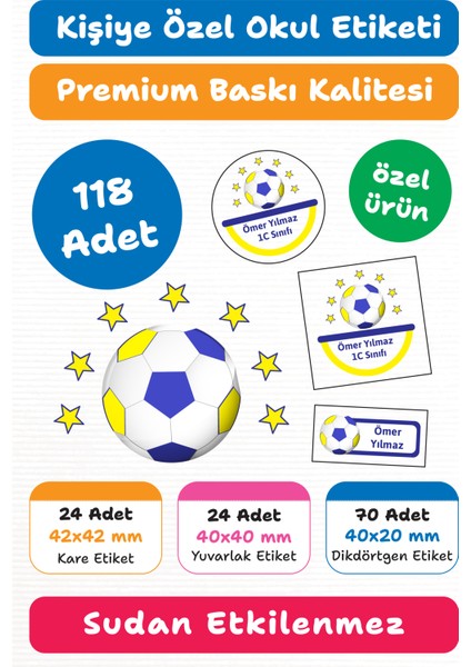 118 Adet Kişiye Özel Okul Etiketi | Kalem Defter Kitap Için Isim Yazılabilir Sticker Seti Model:9