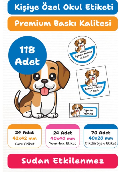118 Adet Kişiye Özel Okul Etiketi | Kalem Defter Kitap Için Isim Yazılabilir Sticker Seti Model:5