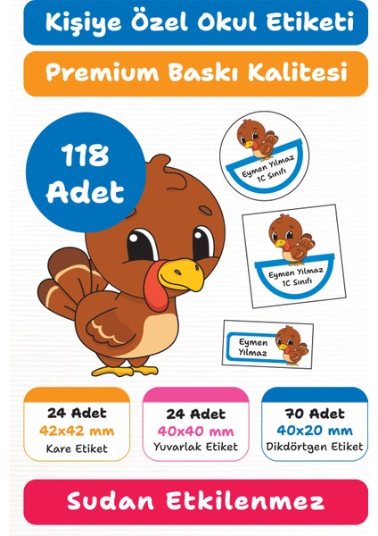 118 Adet Kişiye Özel Okul Etiketi | Kalem Defter Kitap Için Isim Yazılabilir Sticker Seti Model:4