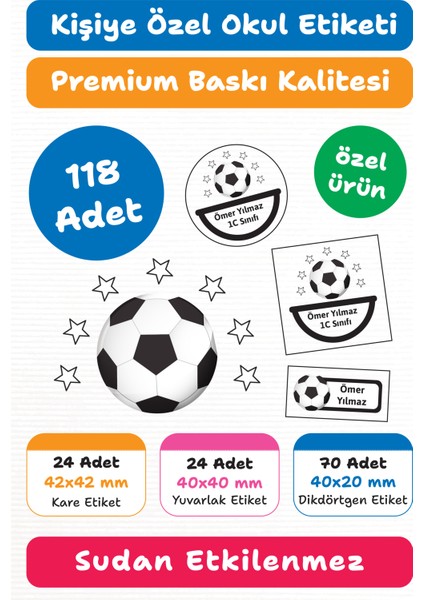118 Adet Kişiye Özel Okul Etiketi | Kalem Defter Kitap Için Isim Yazılabilir Sticker Seti Model:10