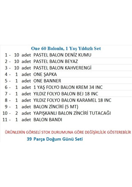 One 30 Balonlu, 1 Yaş Yıldızlı Set fiyatları