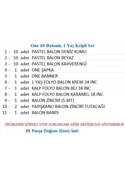 One 30 Balonlu, 1 Yaş Kalpli Set fiyatları