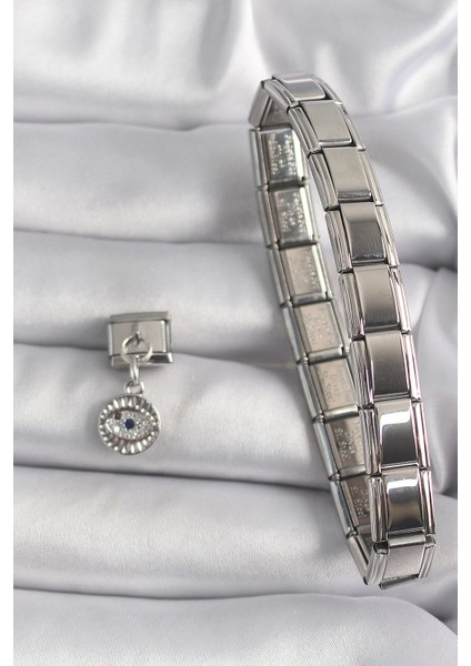 316L Çelik Gümüş Renk Sallantı Zirkon Taşlı Göz Model Nomination Charm fiyatları