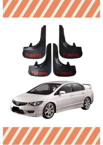 Honda Civic 2007-2012 Tunıng Yazılı 4'lü Tozluk Çamurluk Paçalık