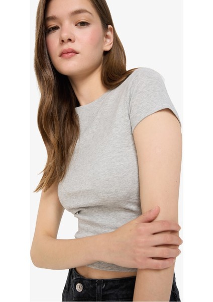 Fitted Bisiklet Yaka Ribana Kısa Kollu Tişört E0288AX25AU indirimleri