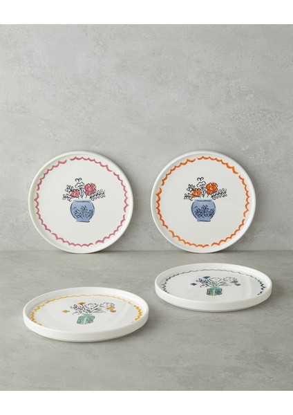 Floe Seramik 4'lü Pasta Tabağı 20 cm Renkli