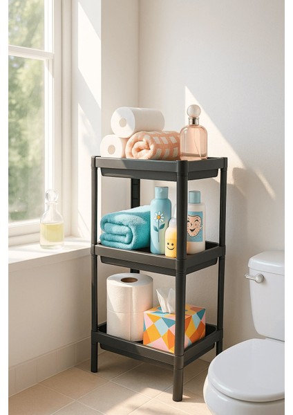 Flex Elite Pro 3 Katlı Mat Siyah Modüler Dikdörtgen Raf Ünitesi – Mutfak Rafı, Banyo Düzenleyici ve Organizer