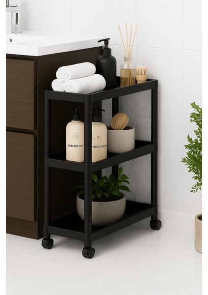 Flex Elite Pro 3 Katlı Mat Siyah Tekerlekli Çok Amaçlı Raf Ünitesi – Banyo, Mutfak & Organizer - S-81.1 fiyatları