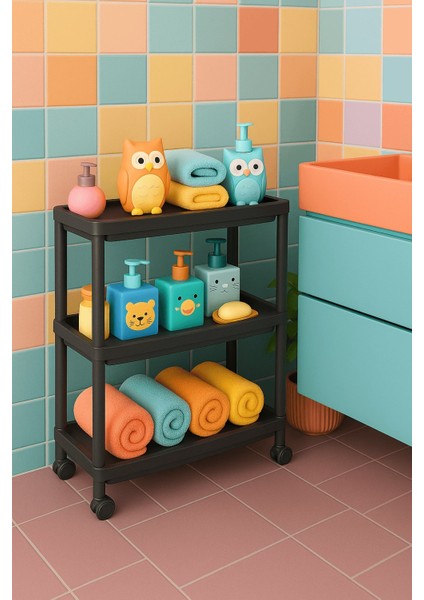 Flex Elite Pro 3 Katlı Mat Siyah Tekerlekli Çok Amaçlı Raf Ünitesi – Banyo, Mutfak & Organizer - S-81.1 modelleri