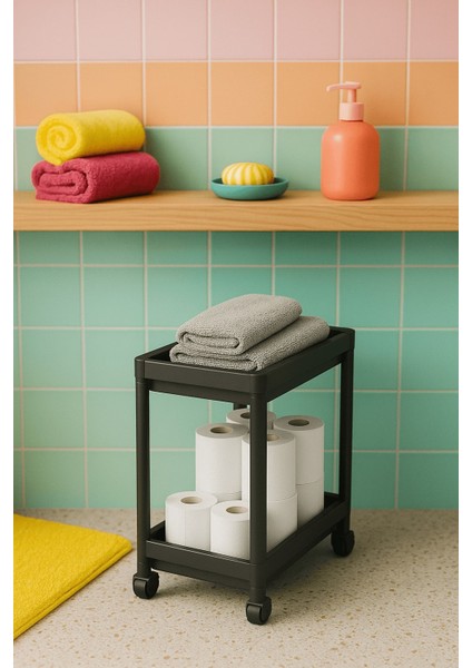 Flex Elite Pro 2 Katlı Siyah Tekerlekli Çok Amaçlı Banyo & Mutfak Düzenleyici Raf – Evye Altı Deterjanlık modelleri