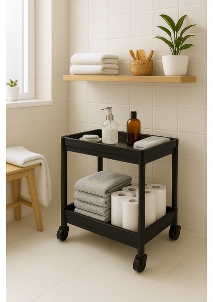 Flex Elite Pro 2 Katlı Siyah Tekerlekli Çok Amaçlı Banyo & Mutfak Düzenleyici Raf – Evye Altı Deterjanlık fırsatları