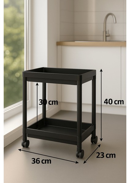 Flex Elite Pro 2 Katlı Siyah Tekerlekli Çok Amaçlı Banyo & Mutfak Düzenleyici Raf – Evye Altı Deterjanlık