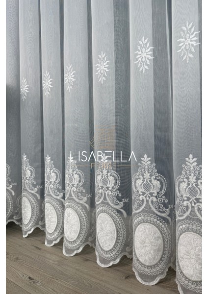 Sultan Esintisi Ttm Zeminli Yumuşak Döküm Kadife Kord Nakış Ağır Tül Perde(1x3 Pileli Dikilmiş)