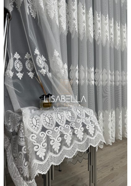 Hanedan Orjinal Yoğun brodeli Ağır dökümlü Tül Perde Ütü Istemez (Pilesiz Düz Dikiş)