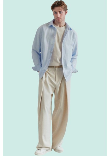 Erkek Regular Fit Nakışlı Uzun Kollu Gömlek Yaz Için Nefes Alabilir Günlük Kullanım Hafta Sonu