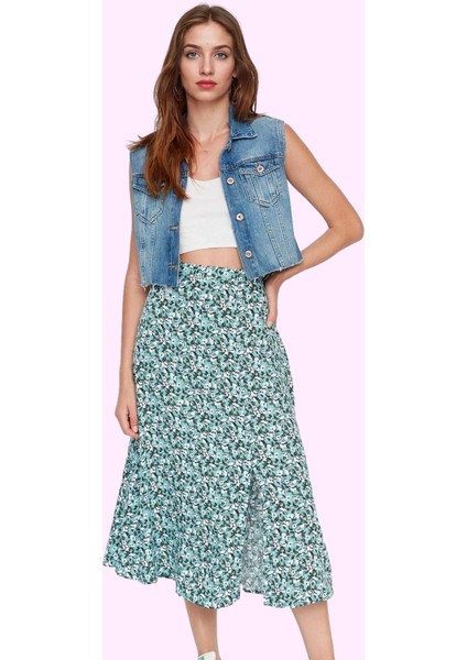 Kadın A Line Midi Etek Dokuma Kumaş Viskoz Cepsiz Çiçek Desenli Günlük Yaz Aylarının Vazgeçilmezi fiyatları