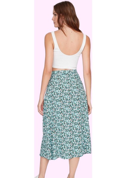 Kadın A Line Midi Etek Dokuma Kumaş Viskoz Cepsiz Çiçek Desenli Günlük Yaz Aylarının Vazgeçilmezi modelleri