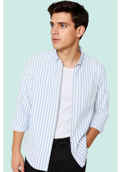 Erkek Çizgili Oxford Gömlek Rahatlık ve Şıklık Bir Arada Günlük Kullanım Dayanıklı Malzeme
