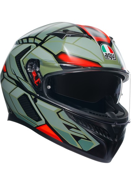K3 Decept Matt Black Green Red Kapalı Kask