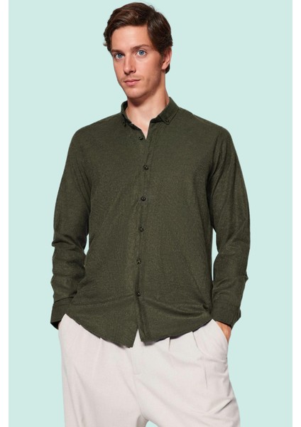 Erkek Kışlık Flanel Gömlek Düz Desen Yaka Düğmeli Casual Günlük Kullanım Dayanıklı Malzeme