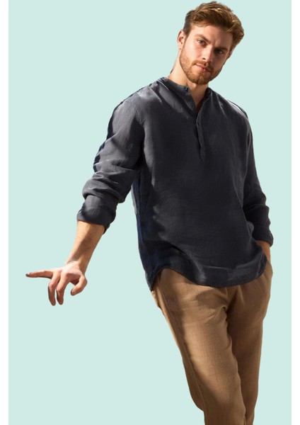 Erkek Keten Gömlek Hakim Yaka Uzun Kollu Regular Günlük Kombinler Yaz Aylarının Vazgeçilmezi