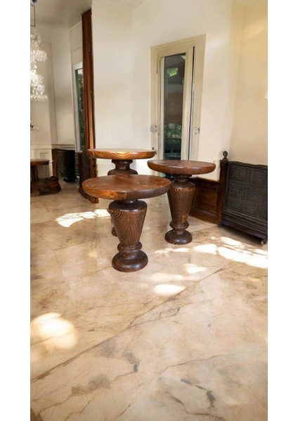 Dekoratif Ahşap Mantar Sehpa Takımı 3’lü – Açık Ceviz Yan Sehpa Seti fiyatları