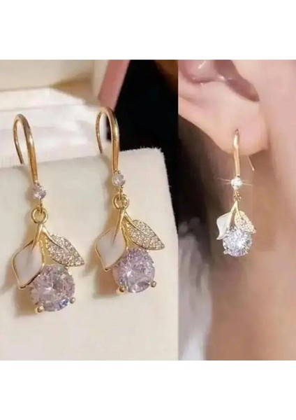 Kore Tarzı Kristal Yaprak Damla Küpe ile Şıklığınızı Tamamlayın