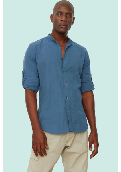 Erkek Basic Slim Fit Hakim Yaka Pamuklu Günlük Gömlek Hafta Sonu Yaz Aylarının Vazgeçilmezi