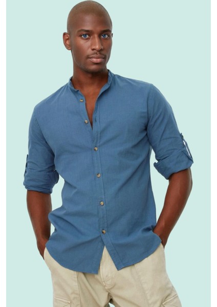 Erkek Basic Slim Fit Hakim Yaka Pamuklu Günlük Gömlek Hafta Sonu Yaz Aylarının Vazgeçilmezi fiyatları