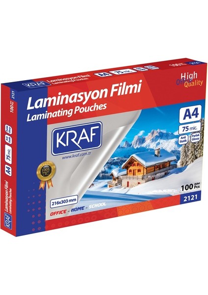 Laminasyon Filmi Parlak A4 75 Mic 100'lü (2121)