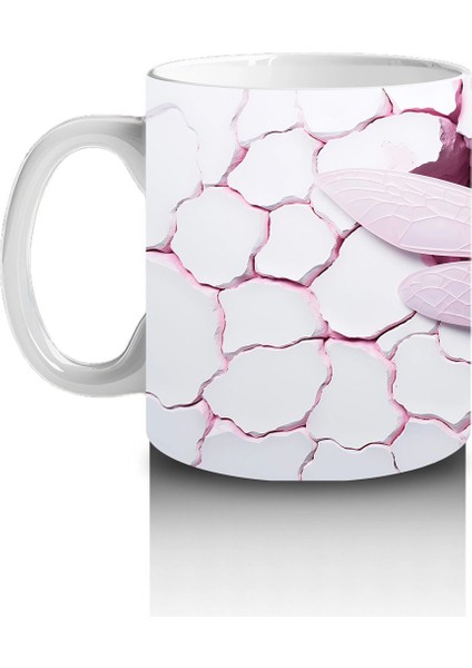 Pembe Kırık Zemin Üzerinde Detaylı Yusufçuk Kanatları - Baskılı Kahve Kupası fiyatları