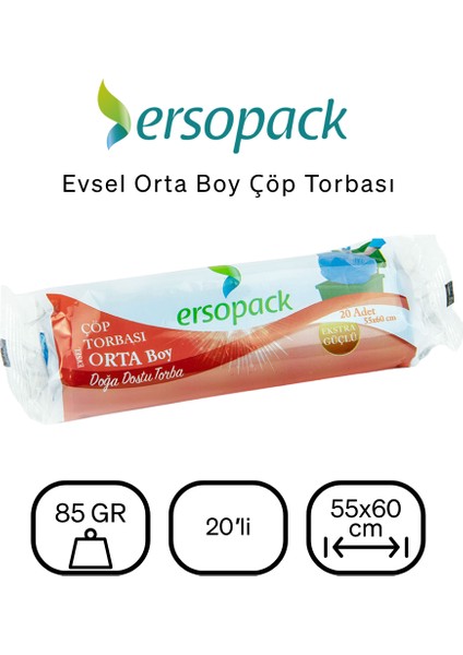 55X60CM Orta Boy Çöp Torbası - 12 Adet 20LI fiyatları