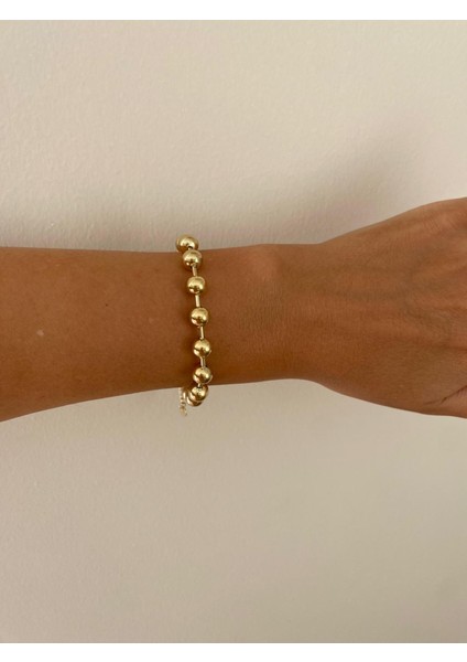 Büyük Boncuklu Çelik Gold Bileklik