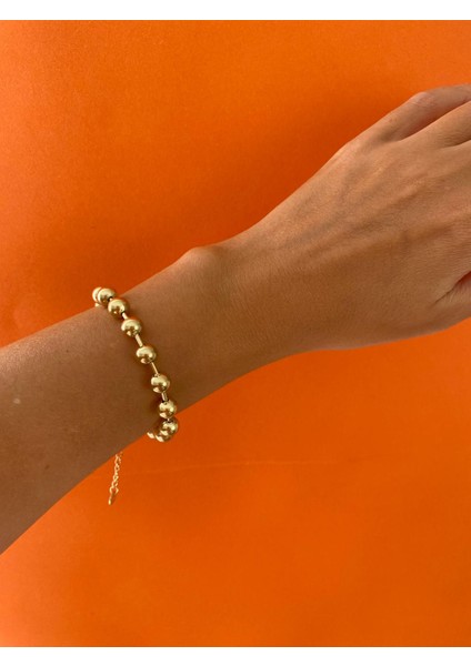 Büyük Boncuklu Çelik Gold Bileklik modelleri