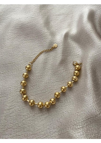 Büyük Boncuklu Çelik Gold Bileklik