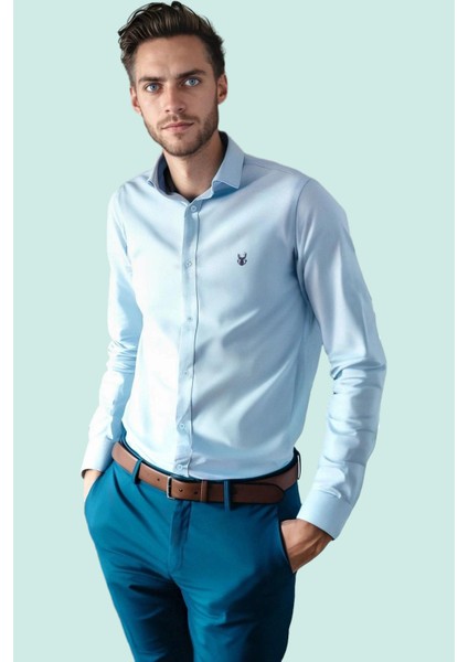 Erkek Slim Fit Kısa Kollu Gömlek Yaka Düz Desen Basic Siluet Rahat Günlük Kaliteli Malzeme