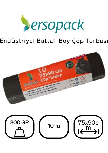 Battal 75X90CM Siyah Çöp Torbası - 12 Adet Rulo 10LU fiyatları