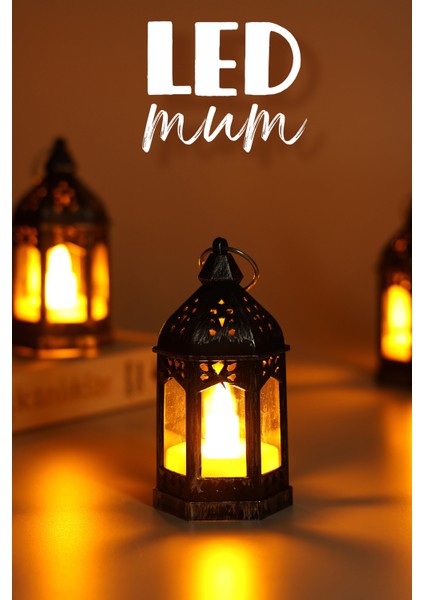 3 Adet LED Mum Retro Sokak Lambası Dumansız Pilli Alevli Dekoratif Yapay Mum Işıldak Gümüş 1036-5