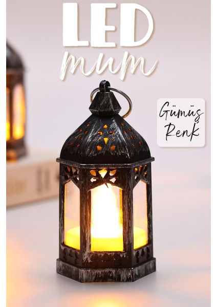 3 Adet LED Mum Retro Sokak Lambası Dumansız Pilli Alevli Dekoratif Yapay Mum Işıldak Gümüş 1036-5 fiyatları