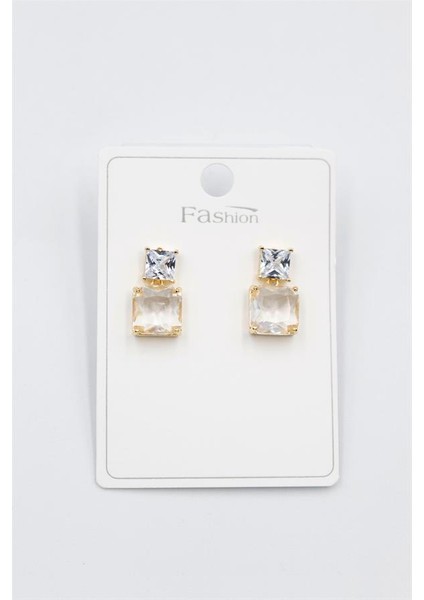 Taşlı Baget Küpe - Altın