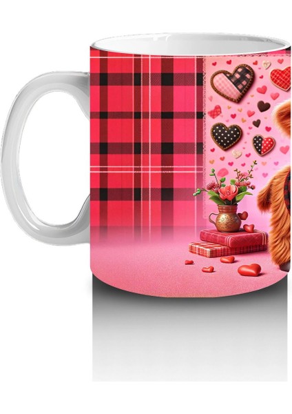 Kırmızı Kalplerle Süslenmiş Tatlı Boğa – Baskılı Kahve Kupası fiyatları