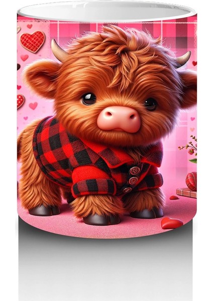 Kırmızı Kalplerle Süslenmiş Tatlı Boğa – Baskılı Kahve Kupası modelleri