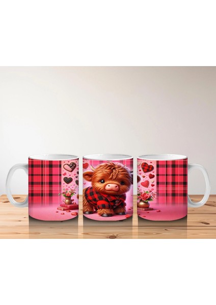 Kırmızı Kalplerle Süslenmiş Tatlı Boğa – Baskılı Kahve Kupası indirimleri