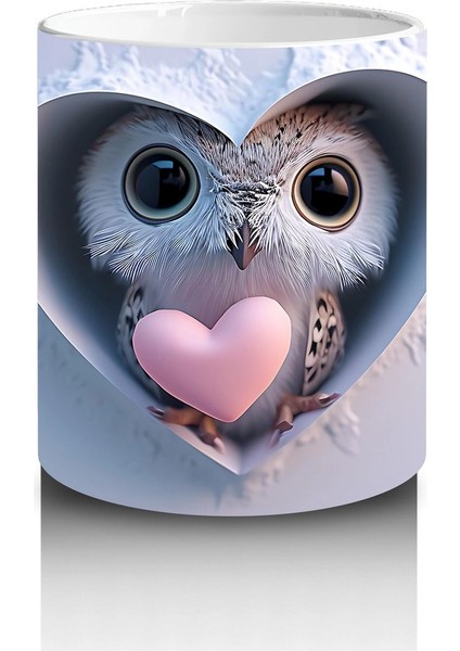 Kalp Oyukta Sarılmış Baykuş Figürü - Baskılı Kahve Kupası modelleri