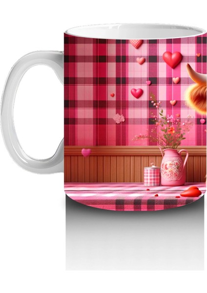 Kırmızı Çizgili Arka Planda Kalpli Kız – Baskılı Kupa fiyatları