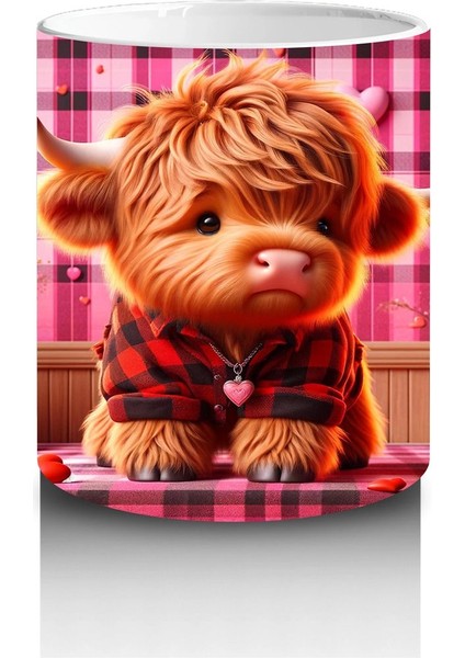 Kırmızı Çizgili Arka Planda Kalpli Kız – Baskılı Kupa modelleri