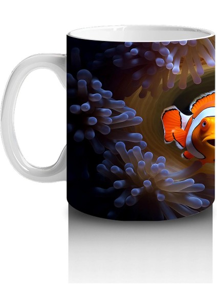 Karanlık Fon Üzerinde Parlayan Palyaço Balığı – Baskılı Kupa fiyatları