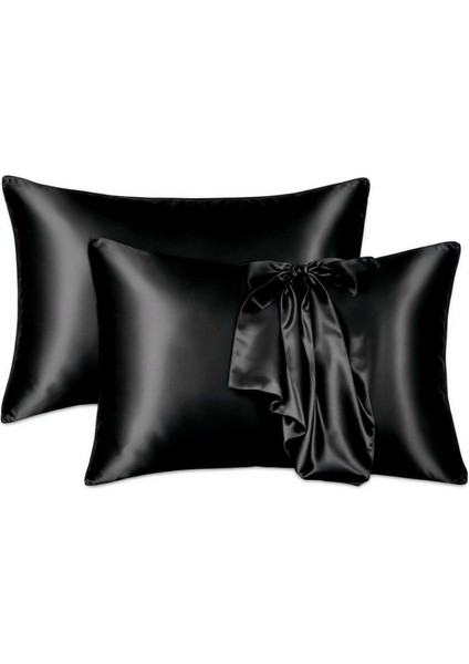 Antibakteriyel Terletmeyen Ipek Saten Yastık Kılıfı 2'li 50X70 Siyah