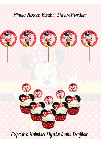 Minnie Mouse Temalı Tema Uygun Ikram Kürdanı 10 Adet
