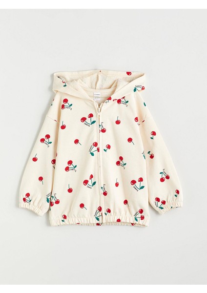 Kiraz Baskılı Kız Çocuk Fermuarlı Sweatshirt (W5)